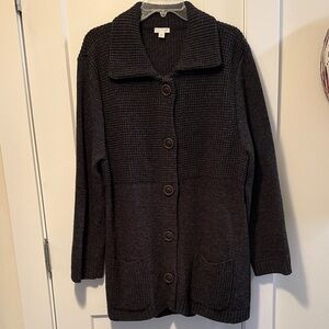 J. Jill Women's Waffle Charcoal Button-Up Cardigan Size XL